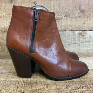 Boemos Italy Leather Ankle Boots Womens Size 39 8.5 Brown Black Heels Almond Toe